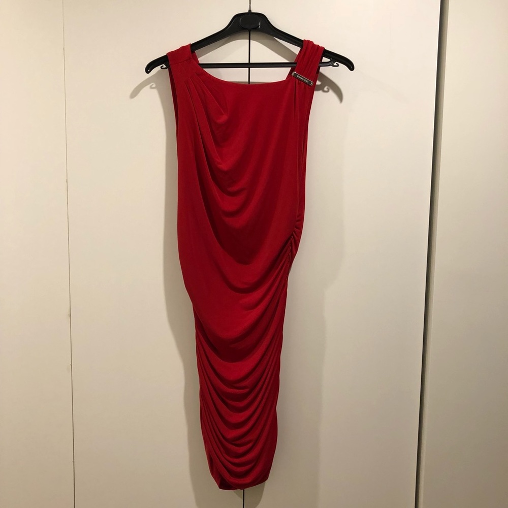 Michael Michael Kors Red Ruched Midi Dress